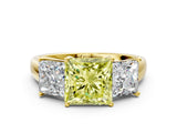 Yellow gold Three-Stone Fancy Yellow Princess Cut Cut Solitaire Ring with Classic Prong Setting