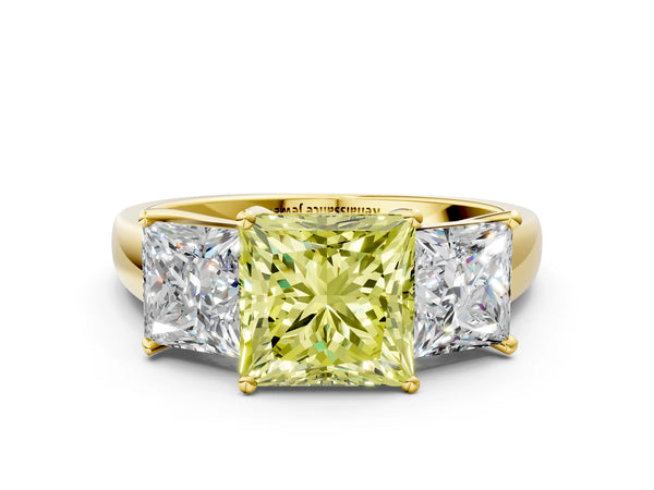 Yellow gold Three-Stone Fancy Yellow Princess Cut Cut Solitaire Ring with Classic Prong Setting