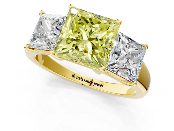 Yellow gold Three-Stone Fancy Yellow Princess Cut Cut Solitaire Ring with Classic Prong Setting