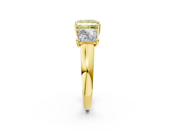 Yellow gold Three-Stone Fancy Yellow Princess Cut Cut Solitaire Ring with Classic Prong Setting