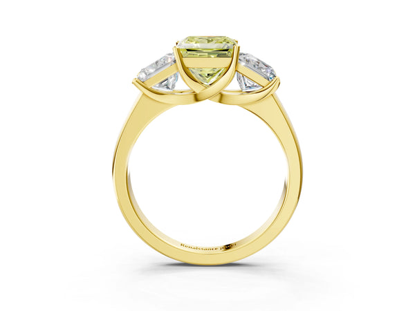 Yellow gold Three-Stone Fancy Yellow Princess Cut Cut Solitaire Ring with Classic Prong Setting
