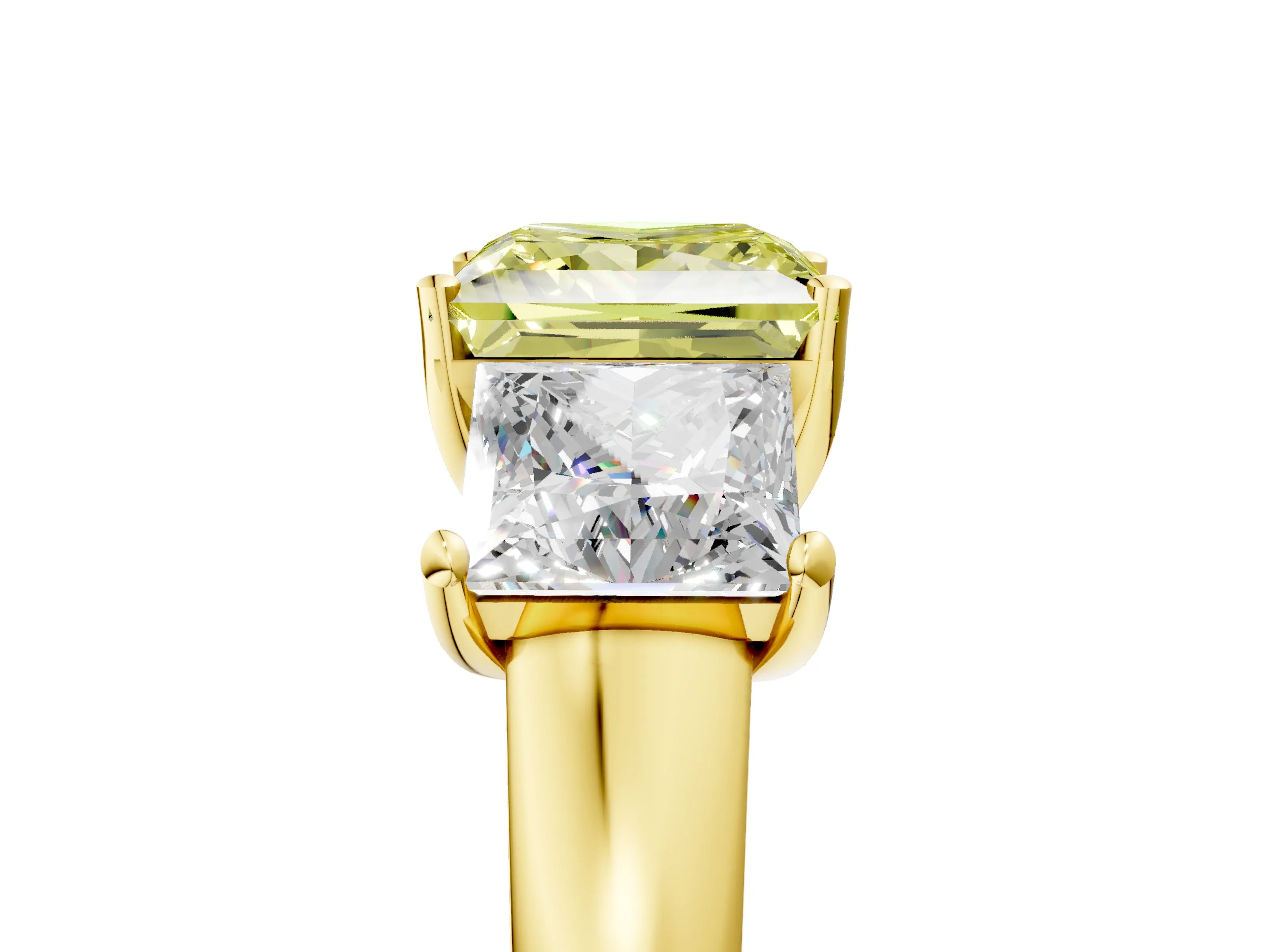 Yellow gold Three-Stone Fancy Yellow Princess Cut Cut Solitaire Ring with Classic Prong Setting_5