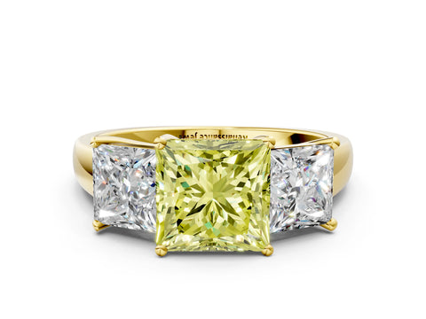 Yellow gold Three-Stone Fancy Yellow Princess Cut Cut Solitaire Ring with Classic Prong Setting
