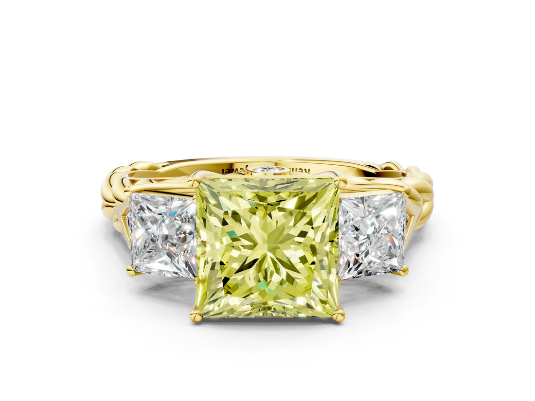 Yellow gold Three-Stone Fancy Yellow Princess Cut Diamond Braided Band Ring with Four-Prong Setting_39