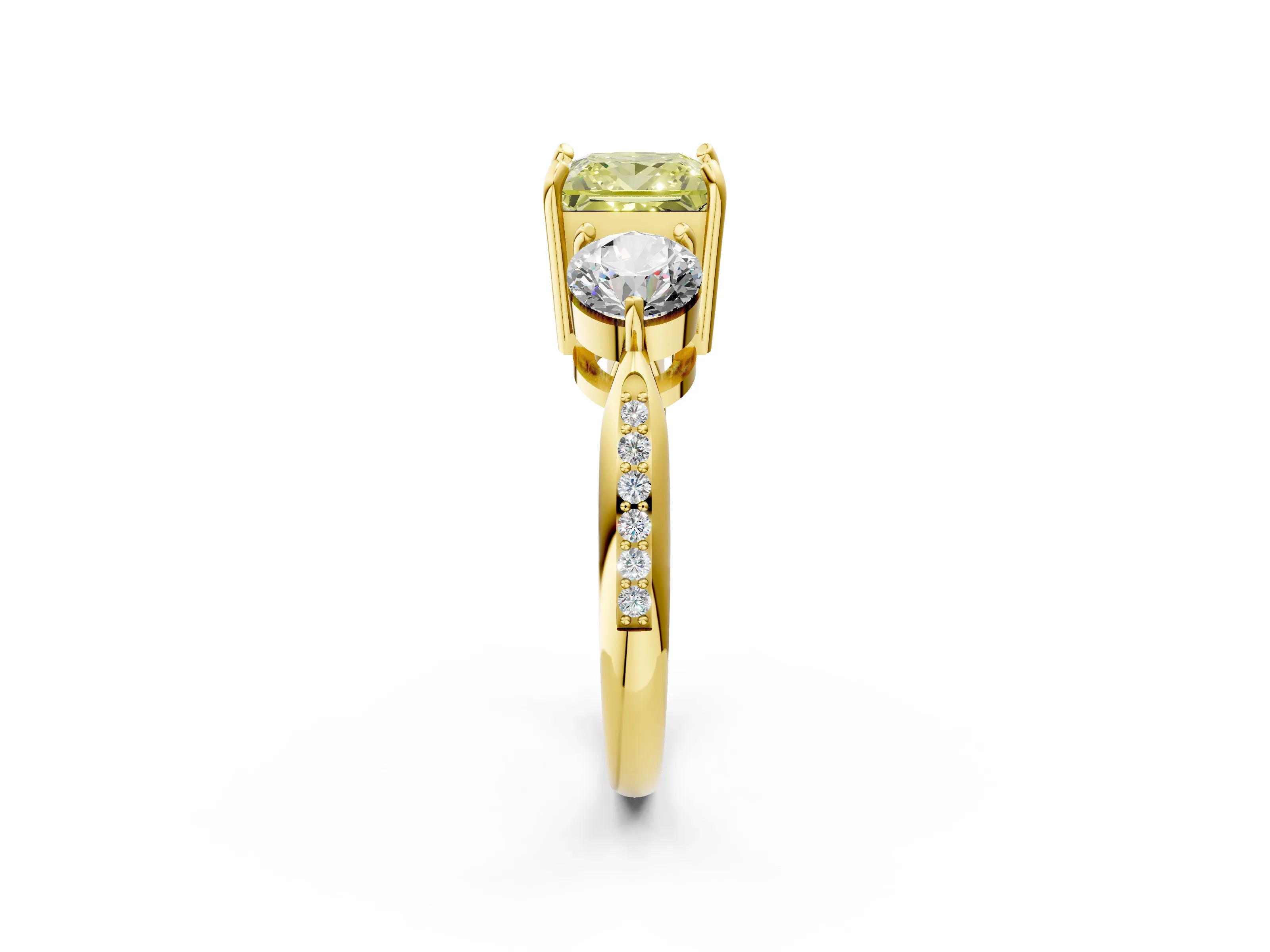 Yellow gold Three-Stone Fancy Yellow Princess Cut Diamond Channel Set Engagement Ring with Prong Setting_14