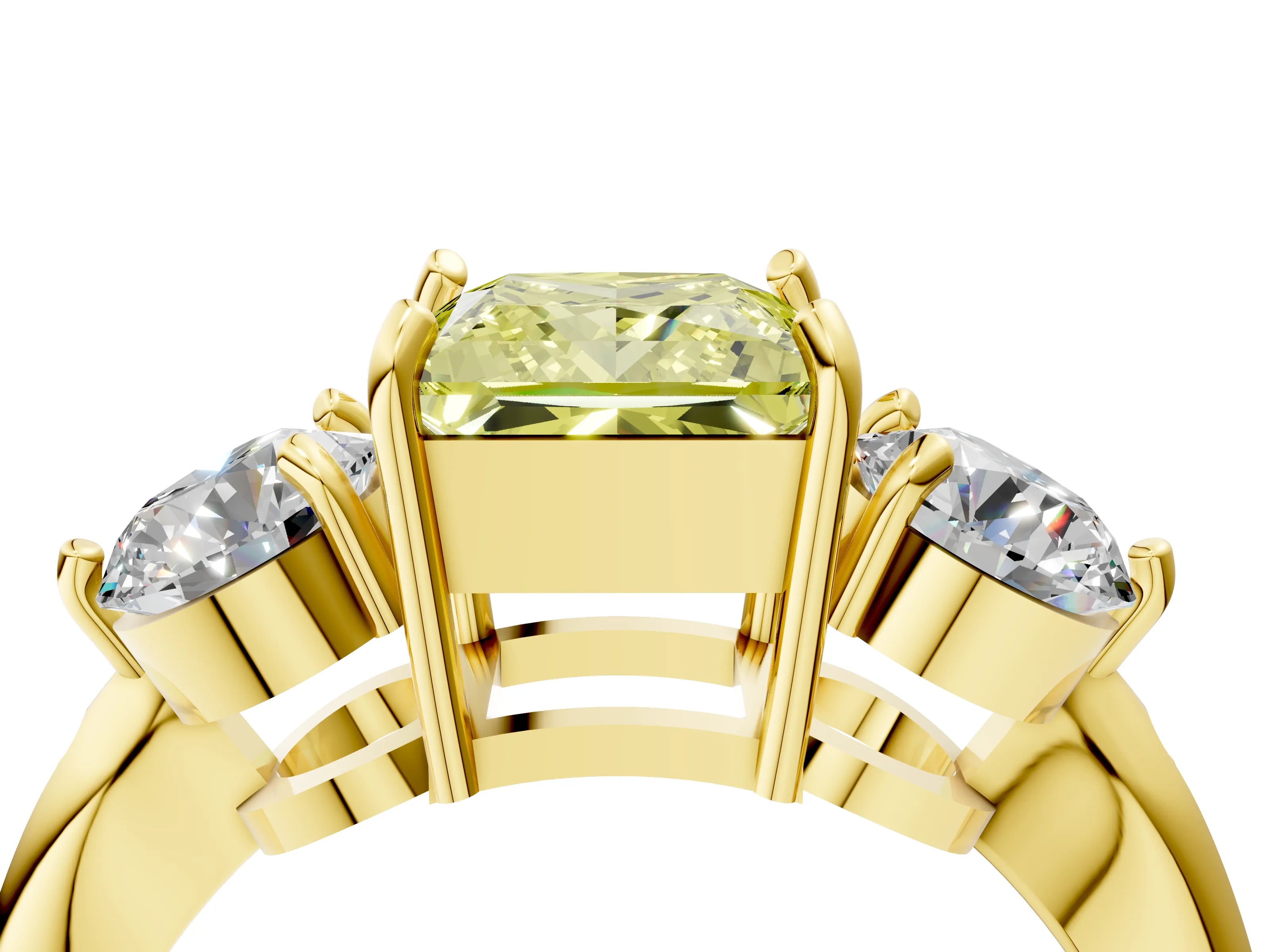 Yellow gold Three-Stone Fancy Yellow Princess Cut Diamond Channel Set Engagement Ring with Prong Setting_16