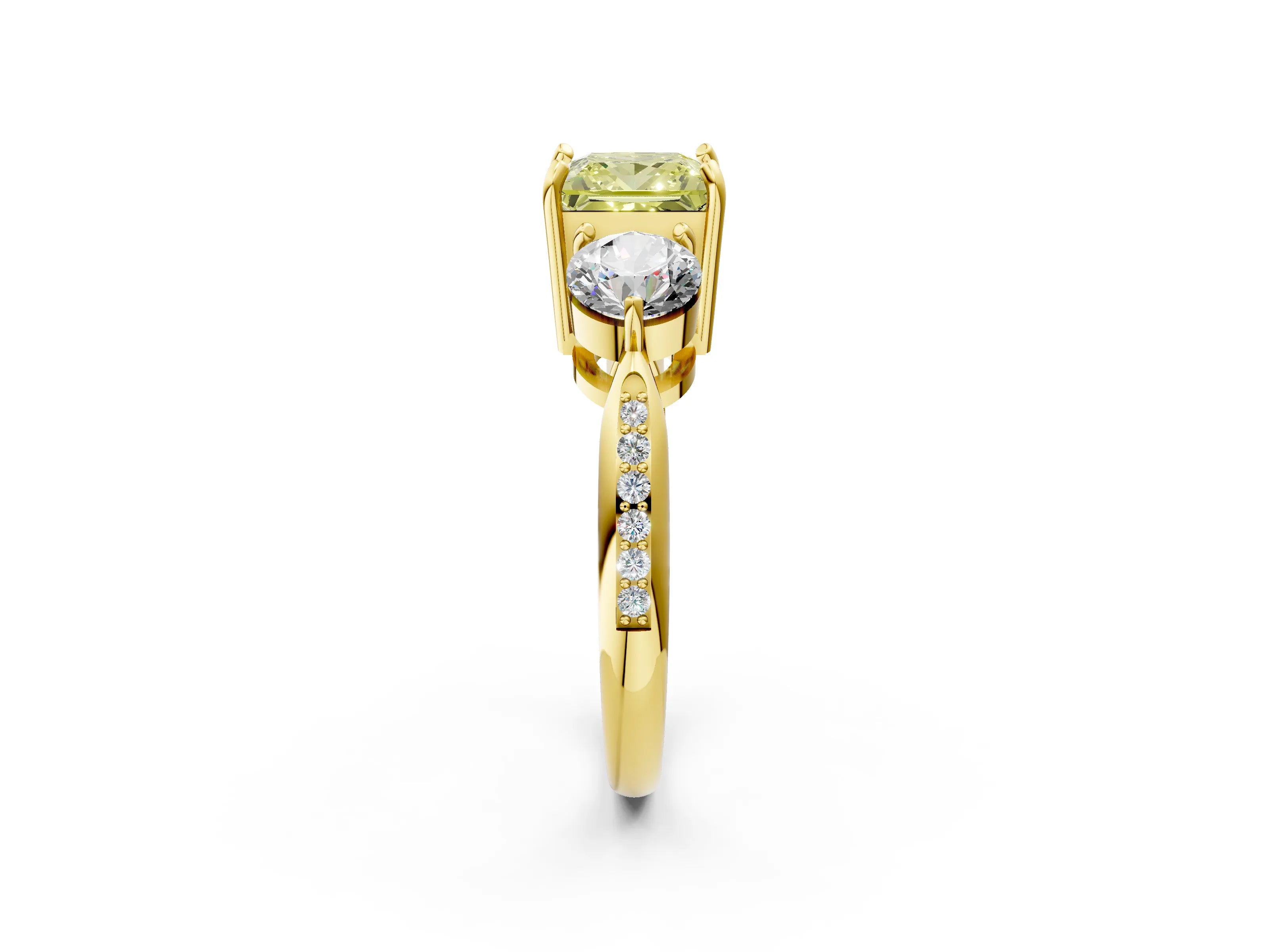 Yellow gold Three-Stone Fancy Yellow Princess Cut Diamond Channel Set Engagement Ring with Prong Setting_2