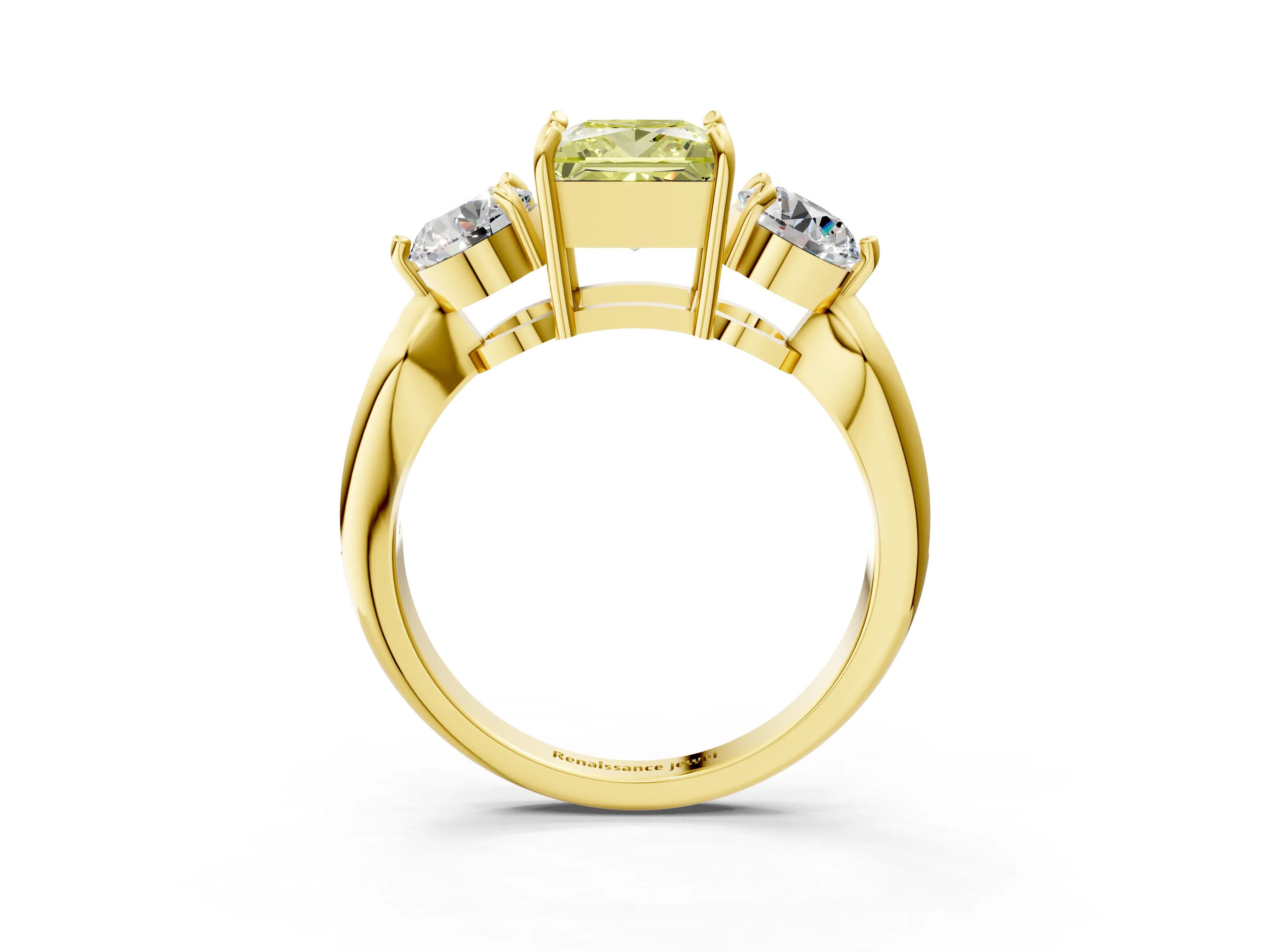 Yellow gold Three-Stone Fancy Yellow Princess Cut Diamond Channel Set Engagement Ring with Prong Setting_3