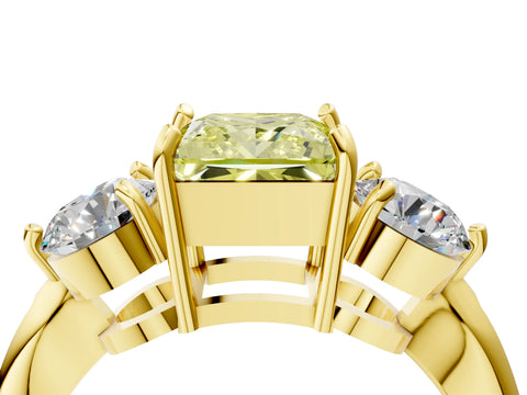 Yellow gold Three-Stone Fancy Yellow Princess Cut Diamond Channel Set Engagement Ring with Prong Setting_4