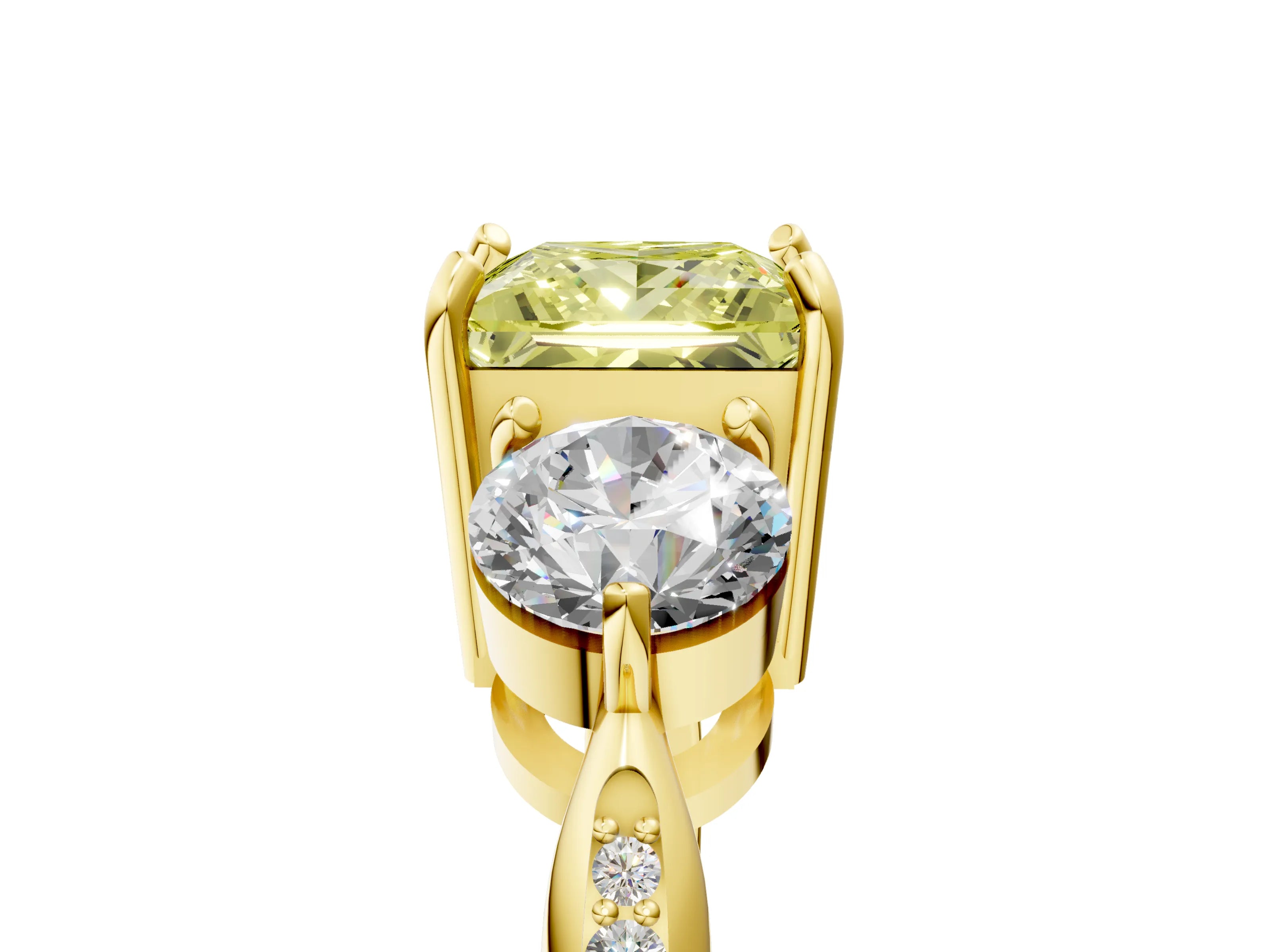 Yellow gold Three-Stone Fancy Yellow Princess Cut Diamond Channel Set Engagement Ring with Prong Setting_5