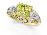 Yellow gold Three-Stone Fancy Yellow Princess Cut Diamond Engagement Ring with Pave Band and Prong Setting_1