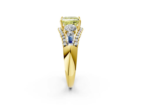 Yellow gold Three-Stone Fancy Yellow Princess Cut Diamond Engagement Ring with Pave Band and Prong Setting_2