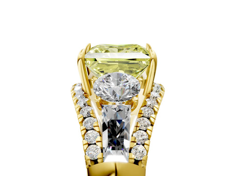 Yellow gold Three-Stone Fancy Yellow Princess Cut Diamond Engagement Ring with Pave Band and Prong Setting_5