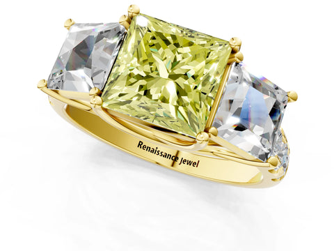 Yellow gold Three-Stone Fancy Yellow Princess Cut Diamond Pavé Band with Prong Setting_1