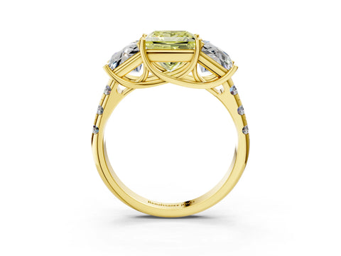 Yellow gold Three-Stone Fancy Yellow Princess Cut Diamond Pavé Band with Prong Setting_3