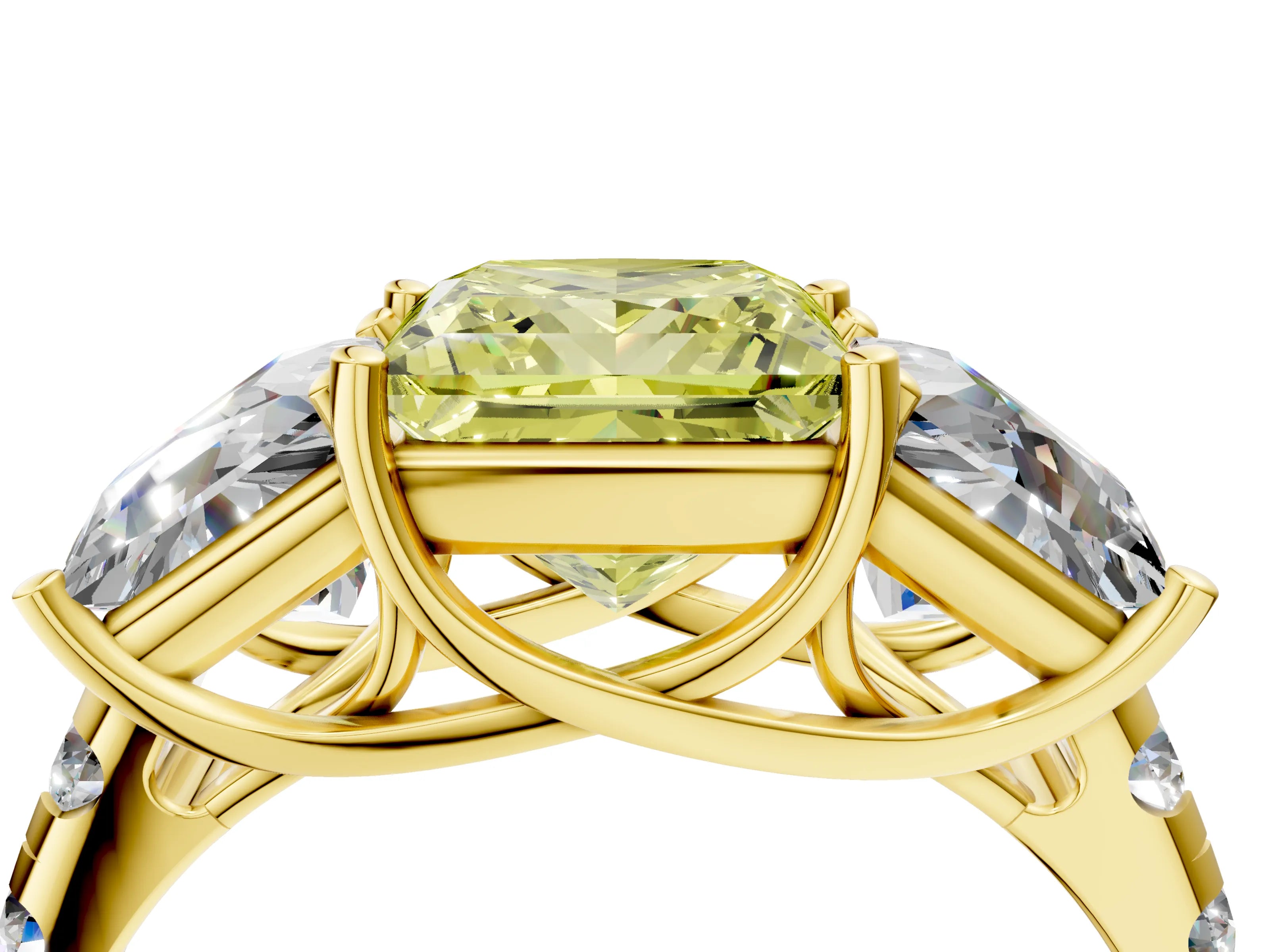 Yellow gold Three-Stone Fancy Yellow Princess Cut Diamond Pavé Band with Prong Setting_4