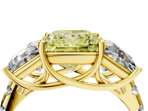 Yellow gold Three-Stone Fancy Yellow Princess Cut Diamond Pavé Band with Prong Setting_4