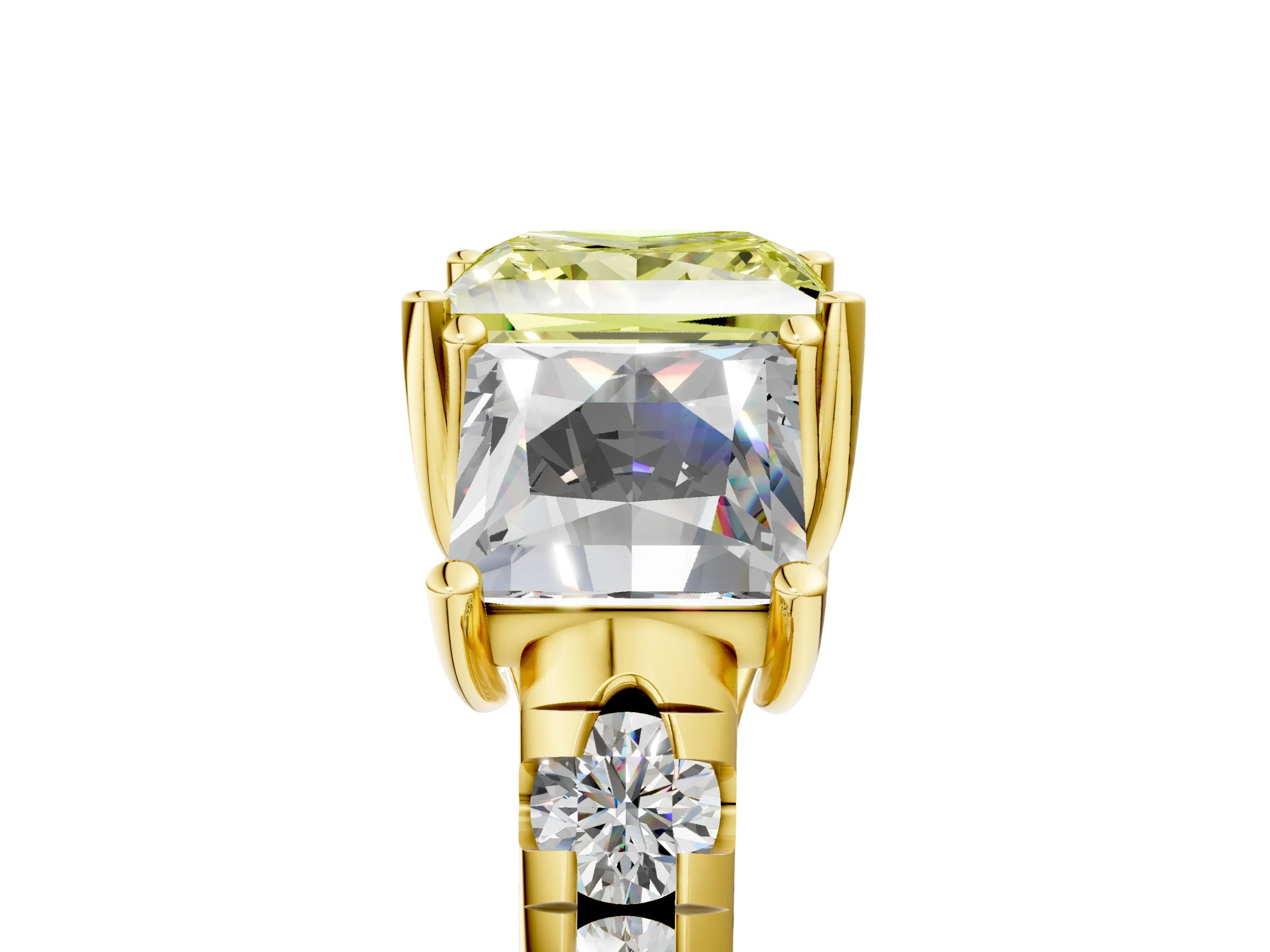 Yellow gold Three-Stone Fancy Yellow Princess Cut Diamond Pavé Band with Prong Setting_5