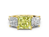 Yellow gold Three-Stone Fancy Yellow Princess Cut Diamond Ring with Pavé Band and Prong Setting_47