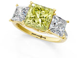 Yellow gold Three-Stone Fancy Yellow Princess Cut Diamond Ring with Pavé Band and Prong Setting_48