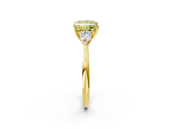 Yellow gold Three-Stone Fancy Yellow Princess  Cut Diamond Ring with Pear Side Stones in Four-Prong Setting