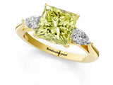 Yellow gold Three-Stone Fancy Yellow Princess Cut Diamond Ring with Pear  Side Stones in Four-Prong Setting_37