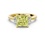 Yellow gold Three-Stone Fancy Yellow Princess  Cut Diamond Solitaire with Prong Setting and Classic Band