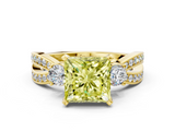 Yellow gold Three-Stone Fancy Yellow Princess  Cut Diamond Twist Band with Prong Setting