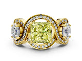 Yellow gold Three-Stone Fancy Yellow Princess Cut Diamond Wave Pave Band with Prong Setting_24