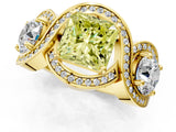 Yellow gold Three-Stone Fancy Yellow Princess Cut Diamond Wave Pave Band with Prong Setting_25