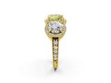 Yellow gold Three-Stone Fancy Yellow Princess Cut Halo Diamond Milgrain Band with Four-Prong Setting_2