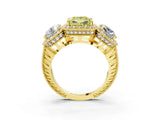 Yellow gold Three-Stone Fancy Yellow Princess Cut Halo Diamond Milgrain Band with Four-Prong Setting_3