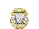 Yellow gold Three-Stone Fancy Yellow Princess Cut Halo Diamond Milgrain Band with Four-Prong Setting_5