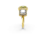 Yellow gold Three-Stone Fancy Yellow Princess Cut Halo Diamond Ring with Pave Band and Four-Prong Setting_2