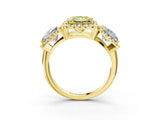 Yellow gold Three-Stone Fancy Yellow Princess Cut Halo Diamond Ring with Pave Band and Four-Prong Setting_3