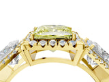 Yellow gold Three-Stone Fancy Yellow Princess Cut Halo Diamond Ring with Pave Band and Four-Prong Setting_4