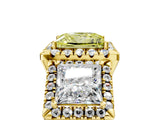 Yellow gold Three-Stone Fancy Yellow Princess Cut Halo Diamond Ring with Pave Band and Four-Prong Setting_5