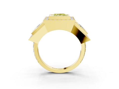 Yellow gold Three-Stone Fancy Yellow Princess Cut Halo Pavé Diamond Ring_3