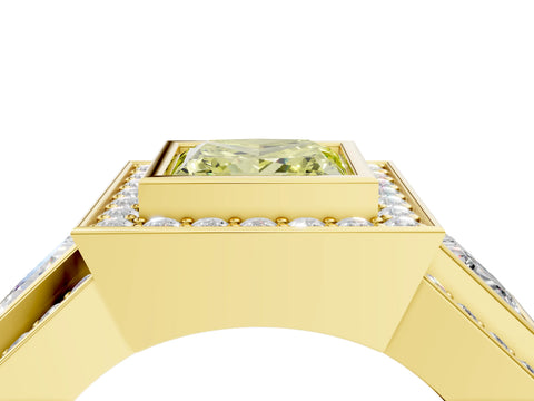 Yellow gold Three-Stone Fancy Yellow Princess Cut Halo Pavé Diamond Ring_4