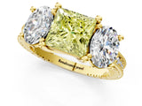 Yellow gold Three-Stone Fancy Yellow Princess  Diamond Milgrain Pave Band with Prong Setting 2