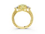 Yellow gold Three-Stone Fancy Yellow Princess  Diamond Milgrain Pave Band with Prong Setting 4