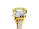 Yellow gold Three-Stone Fancy Yellow Princess  Diamond Milgrain Pave Band with Prong Setting