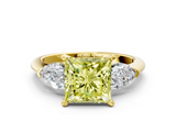 Yellow gold Three-Stone Fancy Yellow Princess  Diamond Ring with Pear Side Stones in Four-Prong Setting