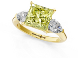 Yellow gold Three-Stone Fancy Yellow Princess  Diamond Ring with Pear Side Stones in Four-Prong Setting_1