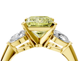 Yellow gold Three-Stone Fancy Yellow Princess  Diamond Ring with Pear Side Stones in Four-Prong Setting_4