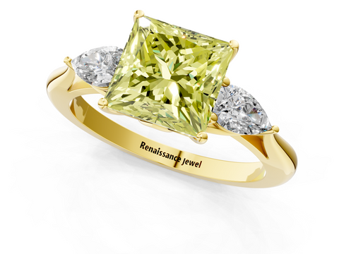 Yellow gold Three-Stone Fancy Yellow Princess  Diamond Solitaire Ring with Pear Side Stones and Four-Prong Setting_18