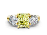 Yellow gold Three-Stone Fancy Yellow Radiant  Brilliant Cut Solitaire Ring with Prong Setting on a Classic Band 1