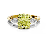 Yellow gold Three-Stone Fancy Yellow Radiant Cut Brilliant Diamond Solitaire Ring with Tapered Band and Four-Prong Setting_6