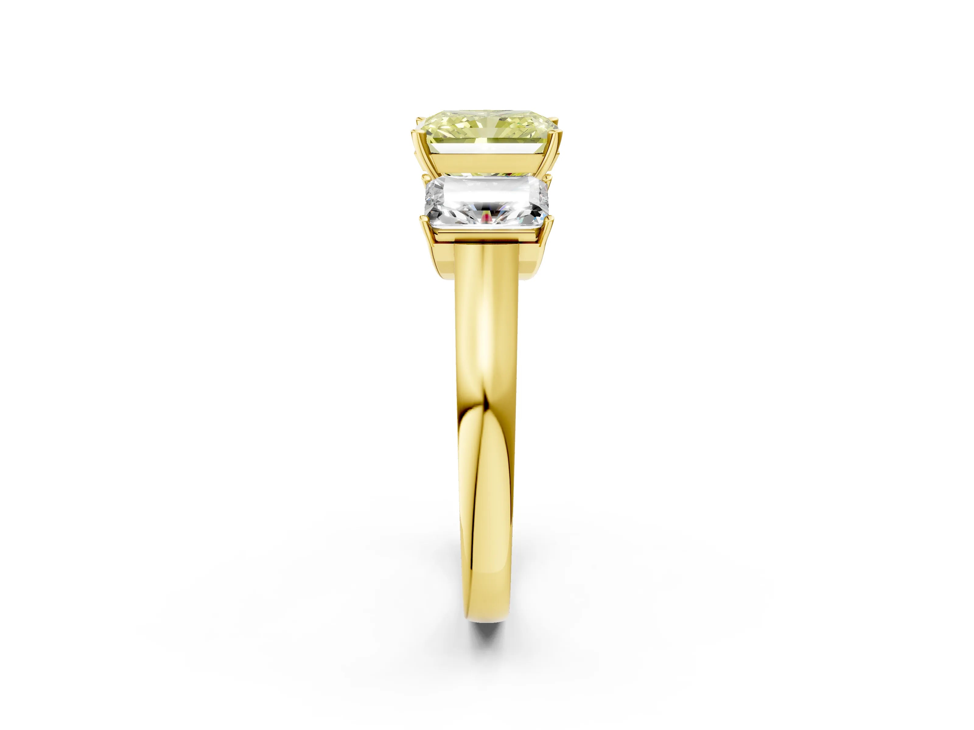 Yellow gold Three-Stone Fancy Yellow Radiant Cut Brilliant Diamond Trellis Ring with Comfort Fit Band_2
