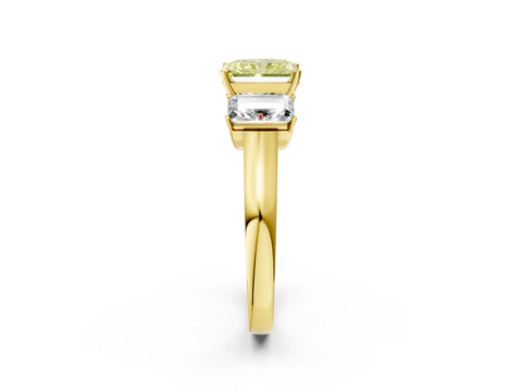 Yellow gold Three-Stone Fancy Yellow Radiant Cut Brilliant Diamond Trellis Ring with Comfort Fit Band_2